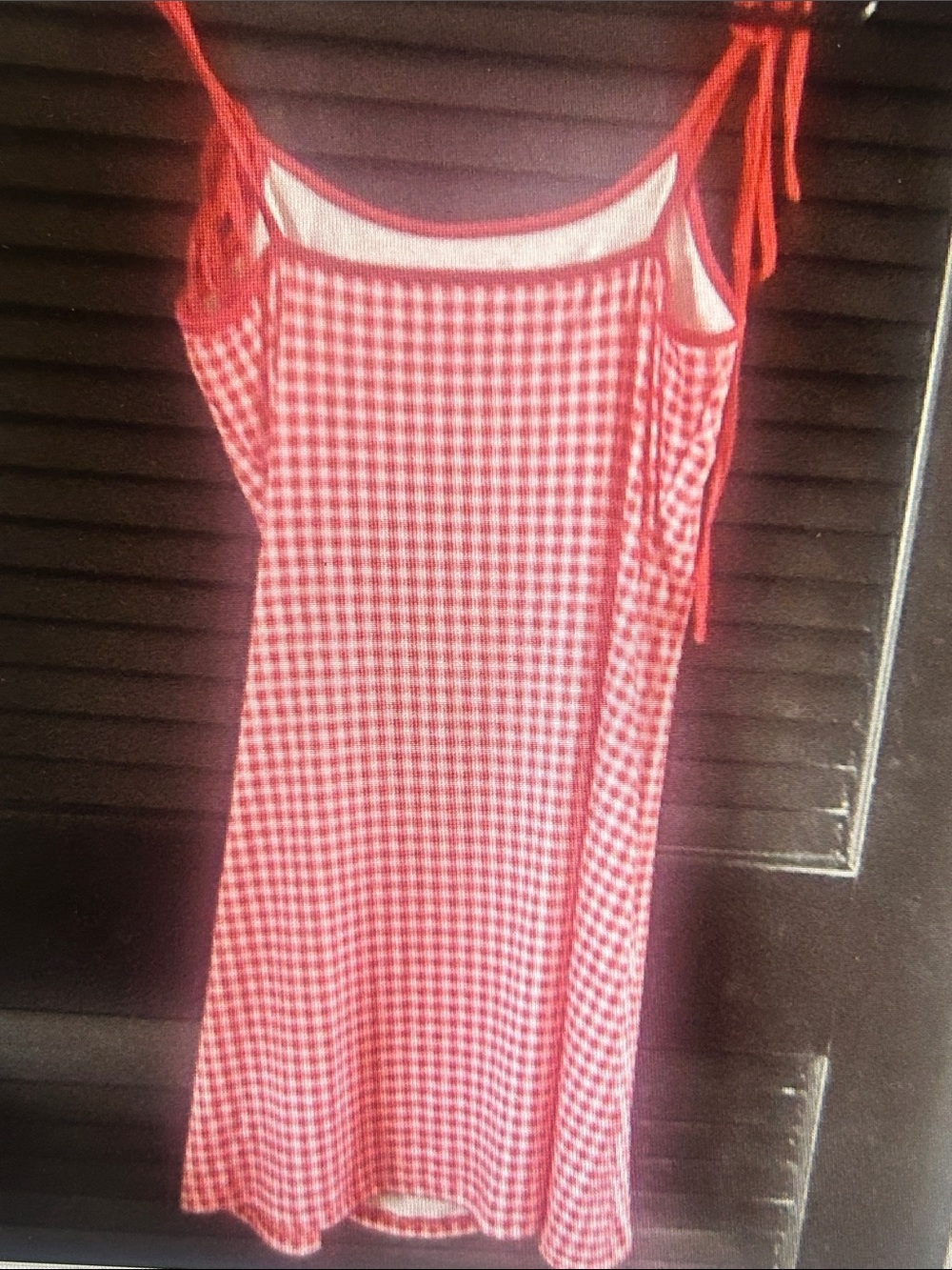 Red Gingham Tie-Shoulder Mini Dress - Picture 2 of 2